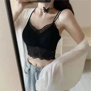 ALCEA ROSEA Sexy Satin Crop Tops for Women Sleeveless Deep V Neck Cami Tank Top Chic Slim Fitted Cropped Camisole