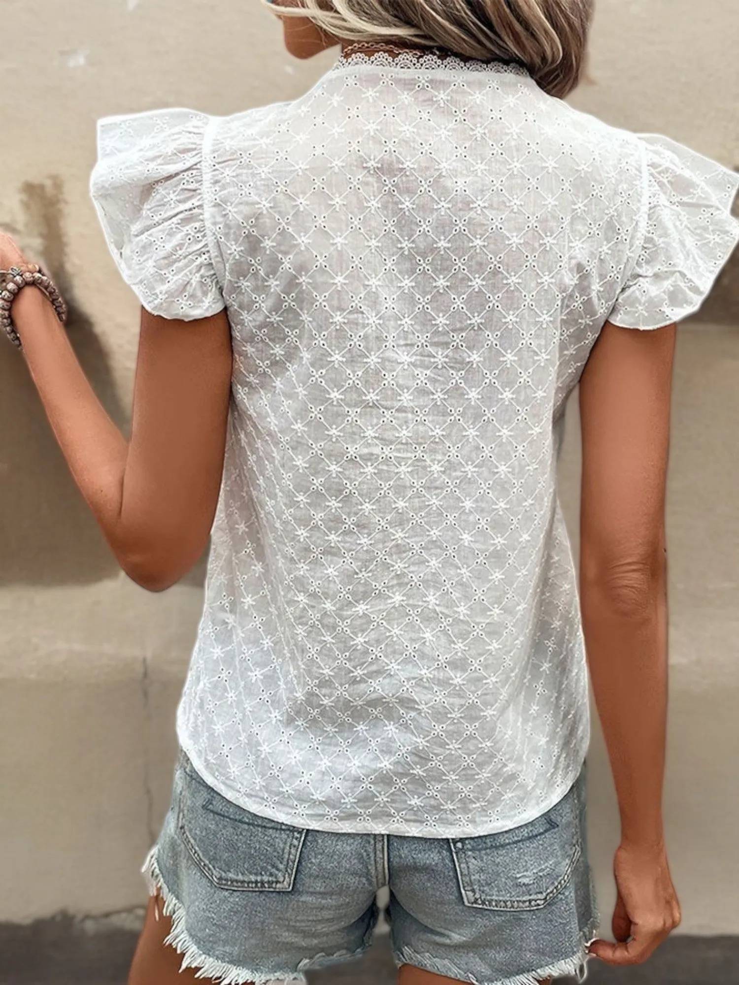 Anna-Kaci Women's Sleeveless Lace Blouse with Ruffle Details