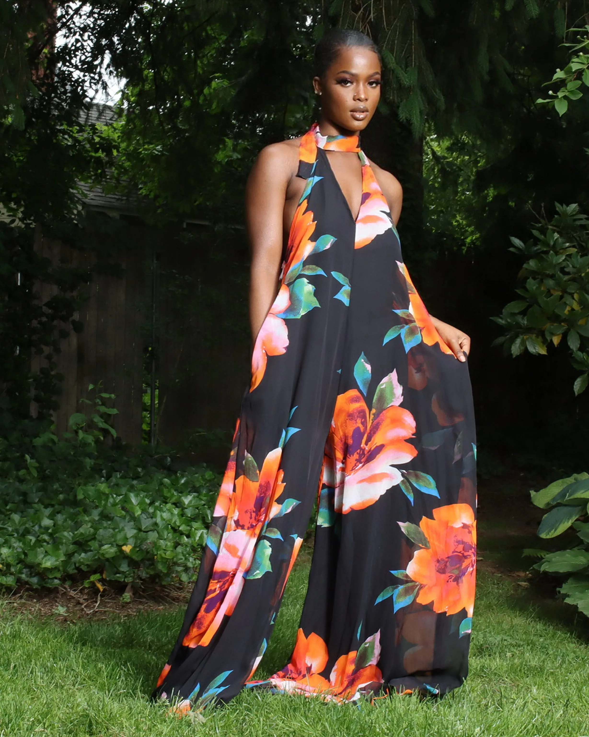 Bali Floral Jumpsuit || Black
