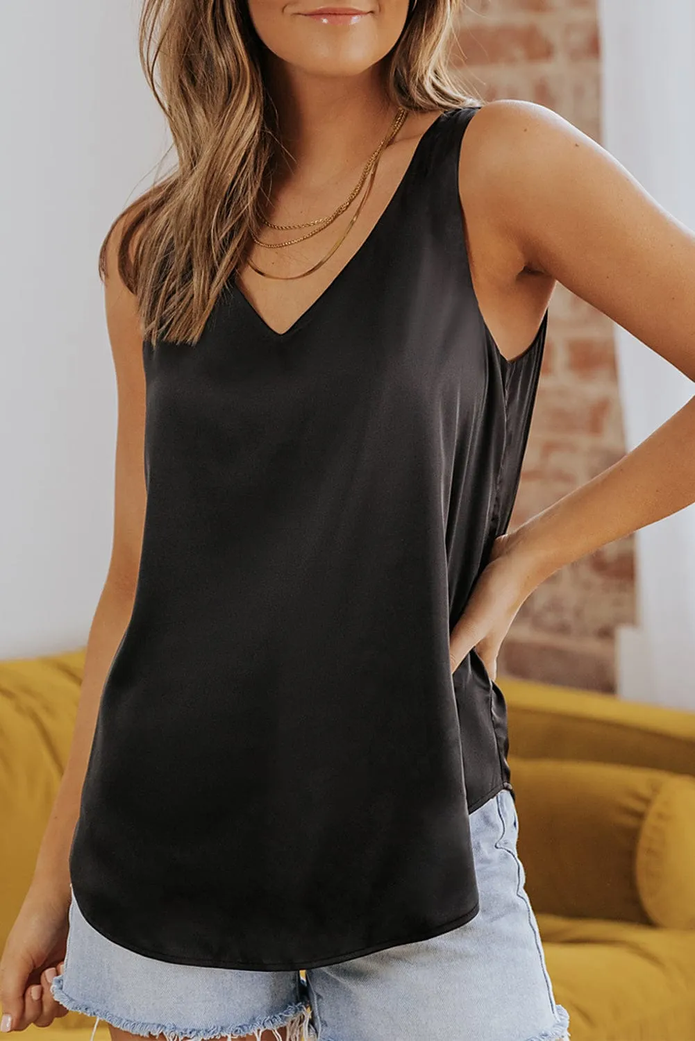 Beach V Neck Knotted Shoulder Sleeveless Cami Top