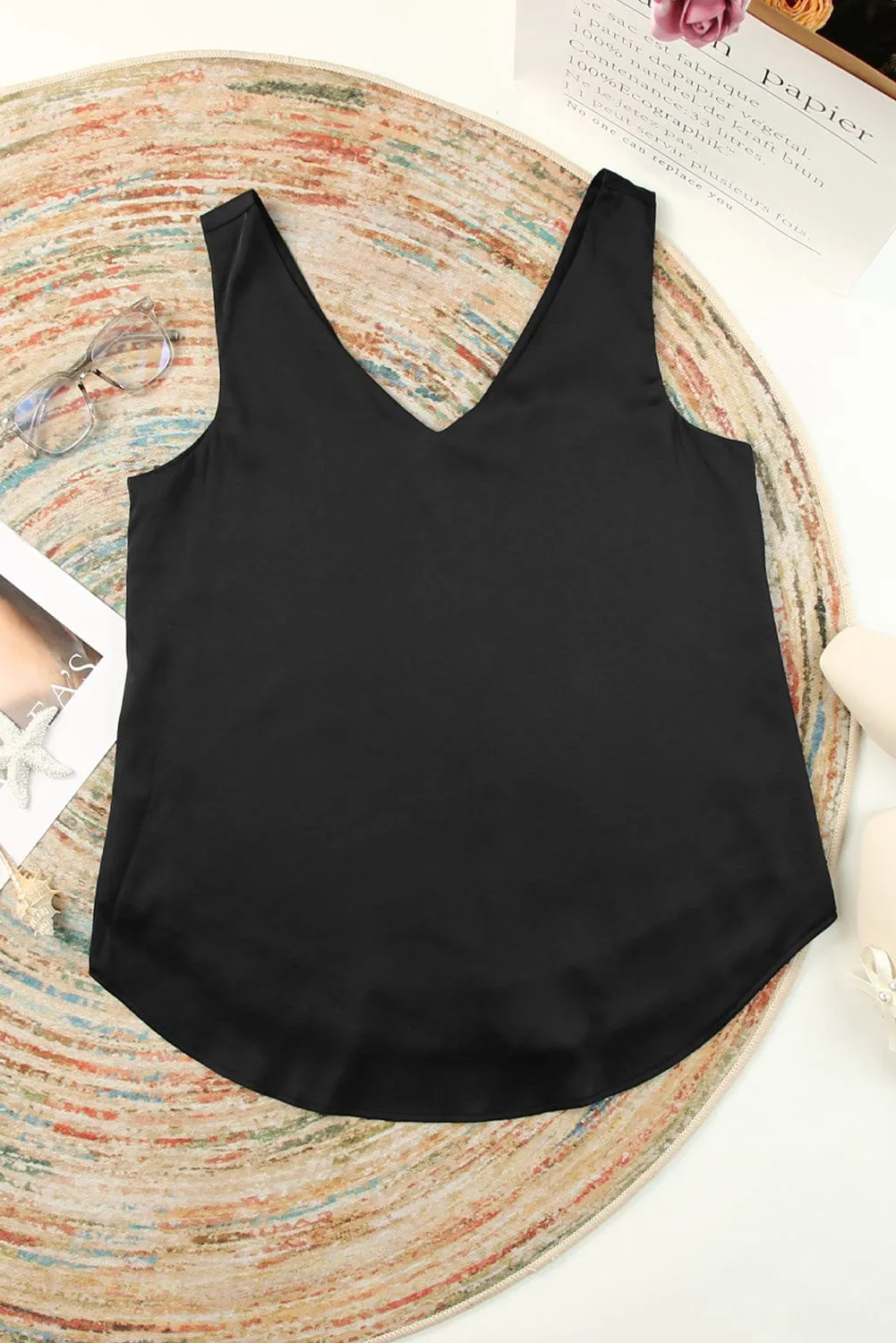 Beach V Neck Knotted Shoulder Sleeveless Cami Top