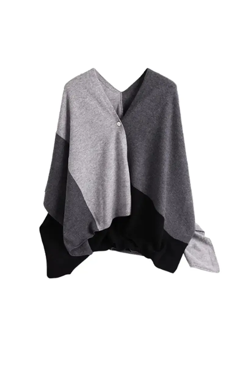 Cashmere Wool Knit Colorblock Poncho Sweater