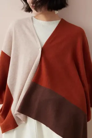 Cashmere Wool Knit Colorblock Poncho Sweater