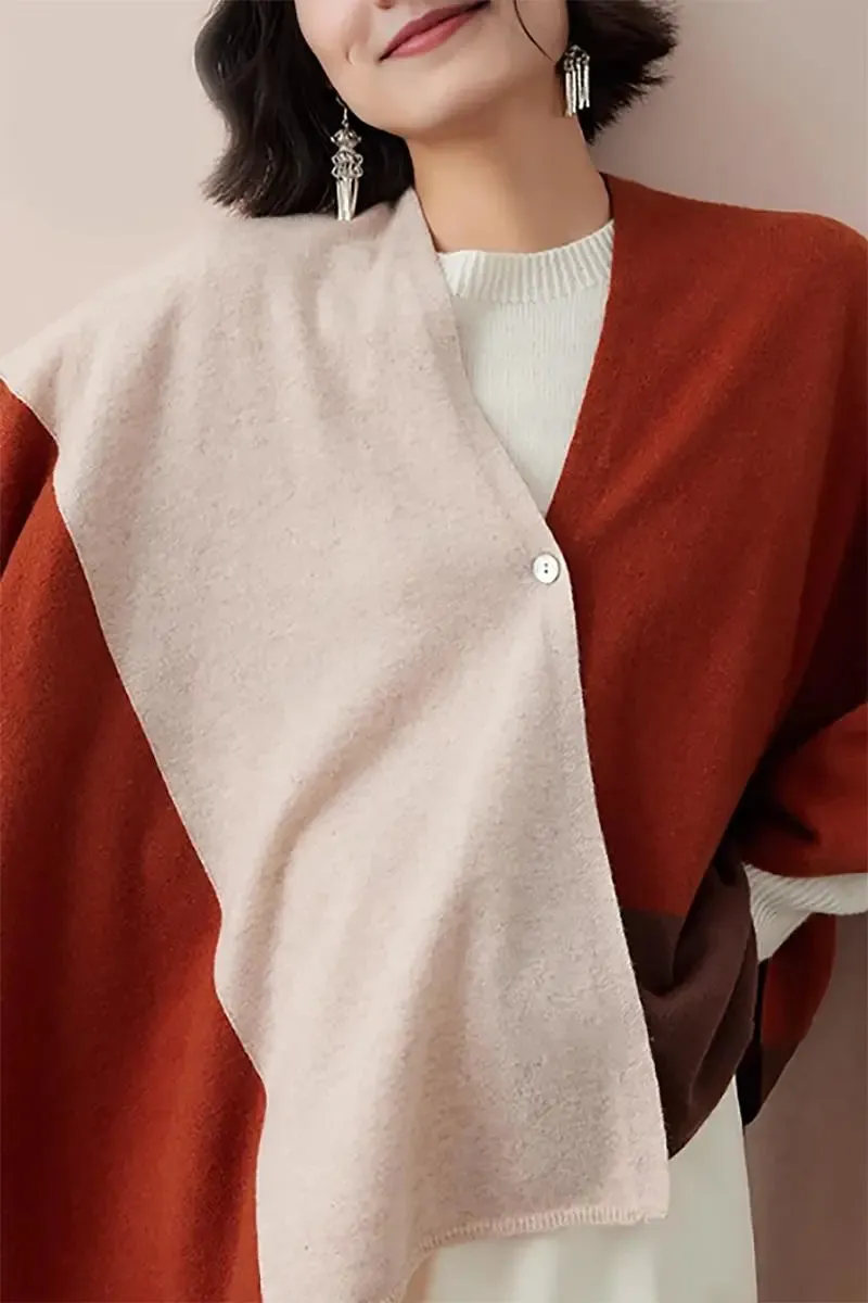 Cashmere Wool Knit Colorblock Poncho Sweater