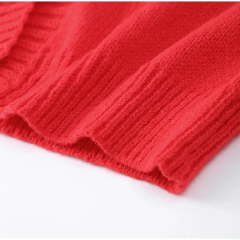 Chic Feather sleeves buttons red knit warm cardigan