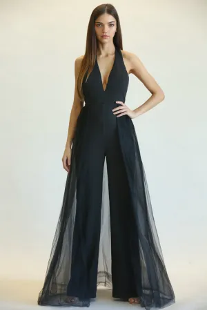 Chic Halter Neck Jumpsuit with Tulle Skirt Option