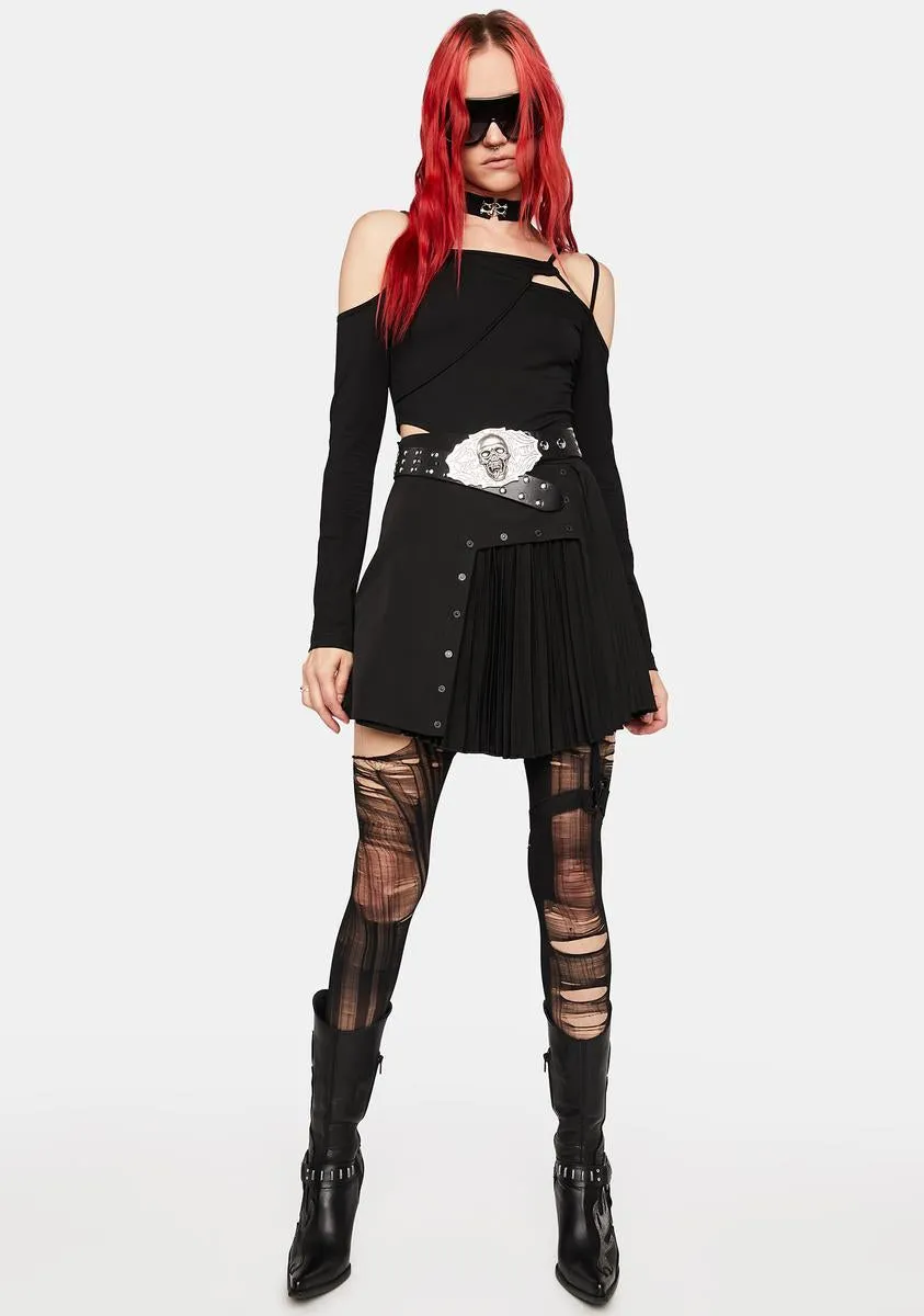 Dark Punk Pleated Asymmetric Skirt