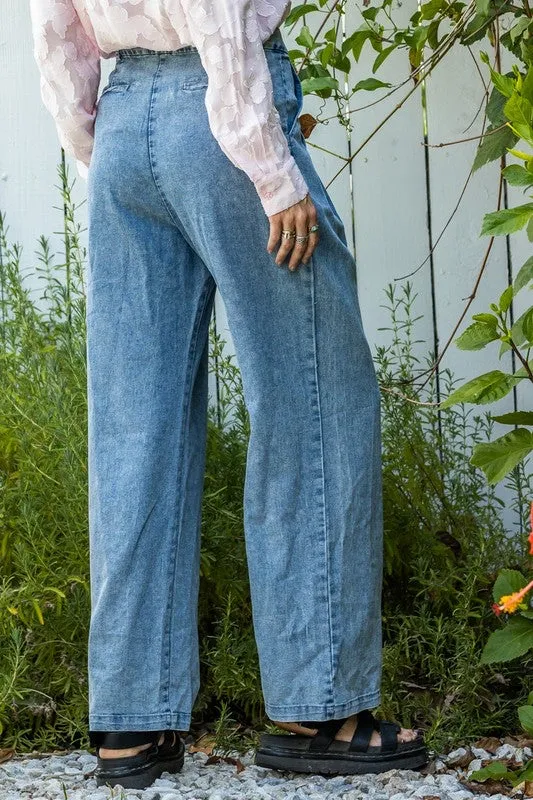 Denim Trouser Wide Leg Pants w/Pockets