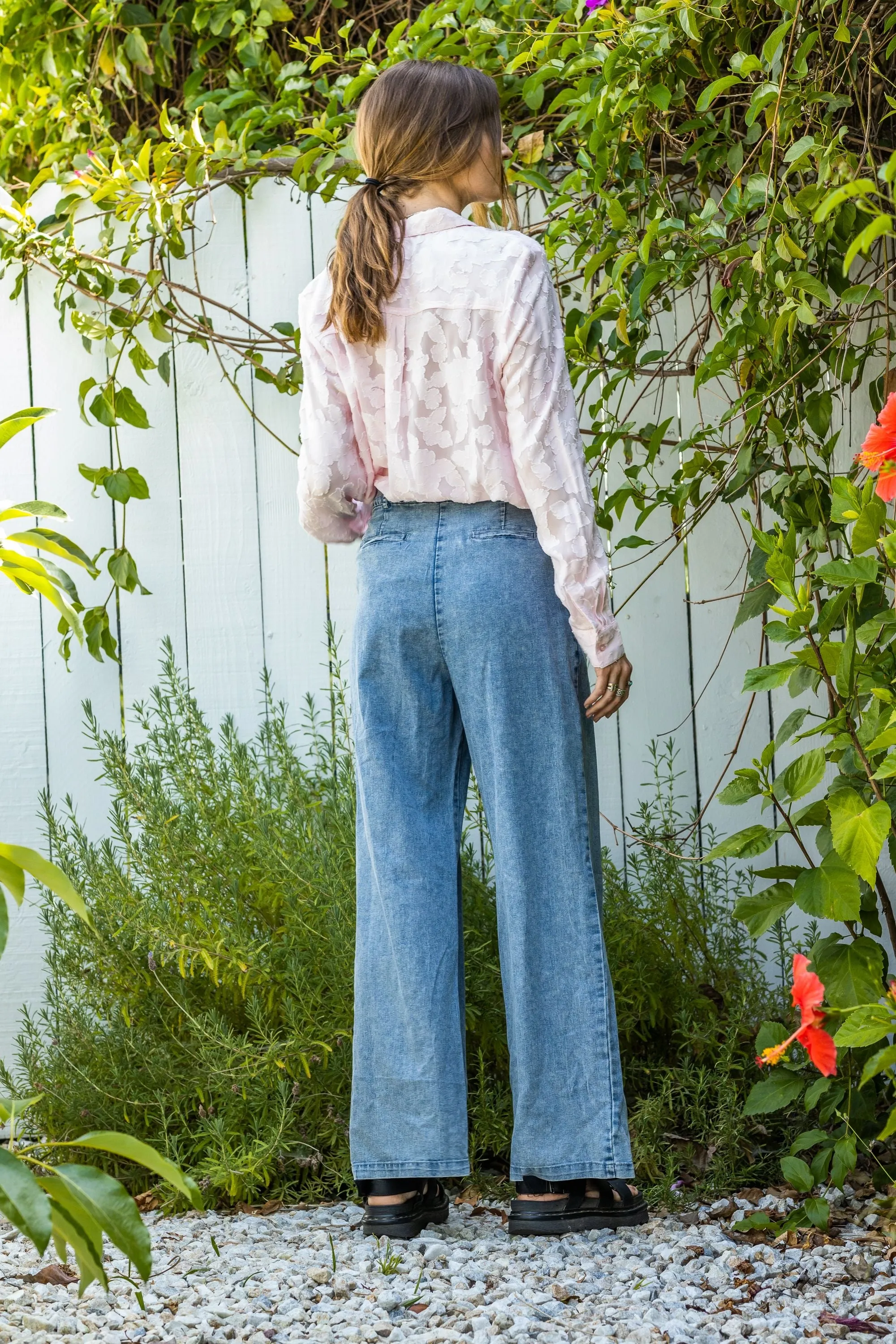 Denim Trouser Wide Leg Pants w/Pockets