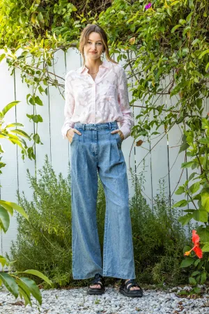 Denim Trouser Wide Leg Pants w/Pockets