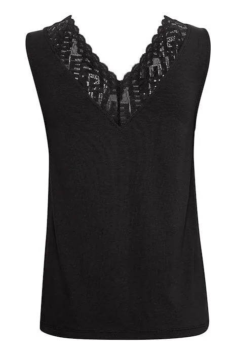 DOUBLE V LACE NECKLINE BLACK CAMISOLE