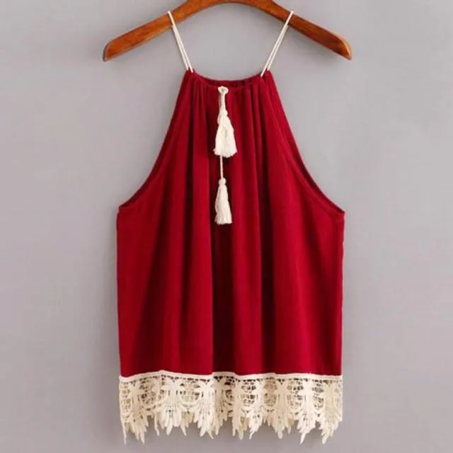 Drawstring Lace Trimmed Blouse