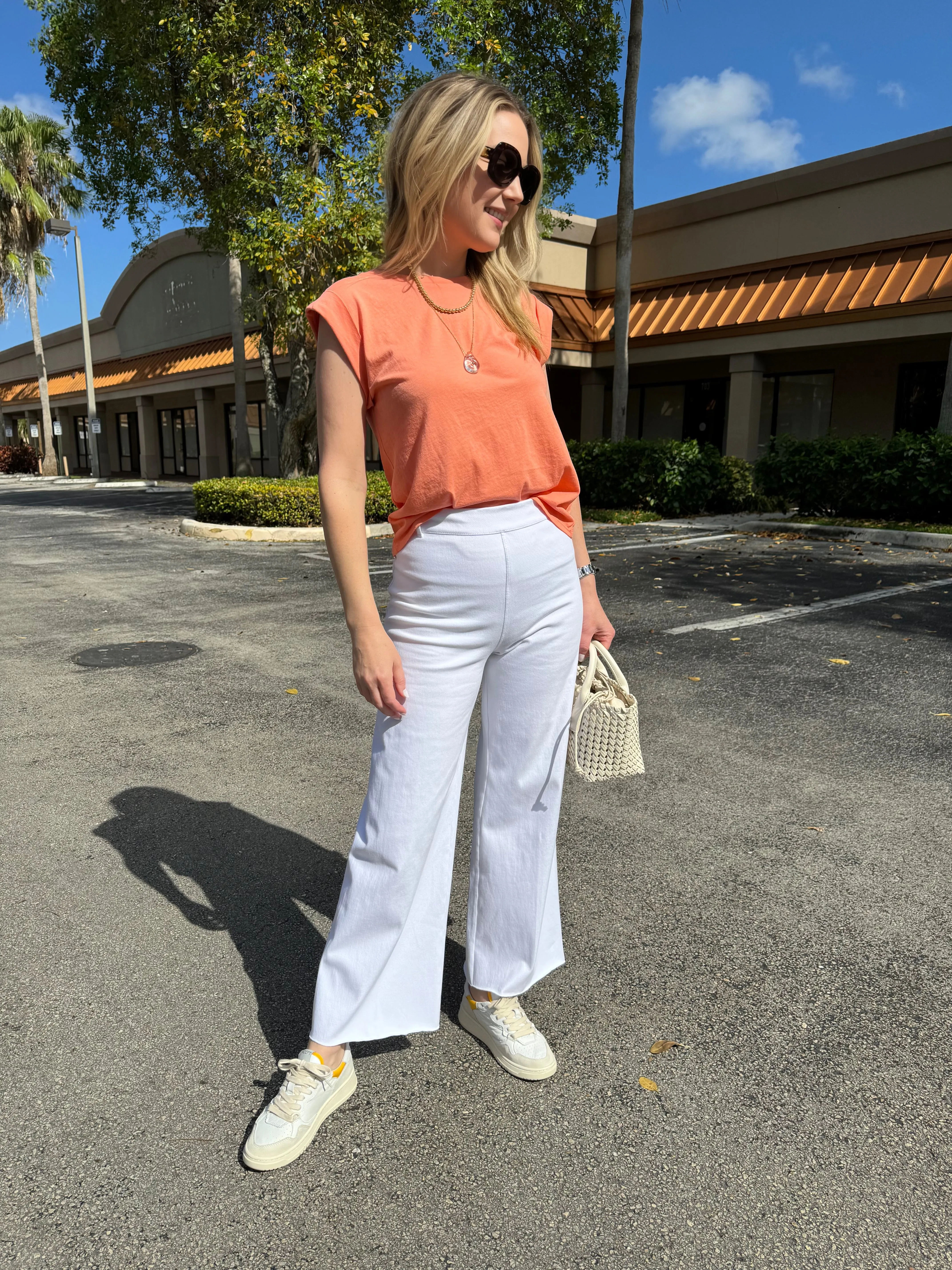 Erin High Waist Wide Leg Denim Pants - White