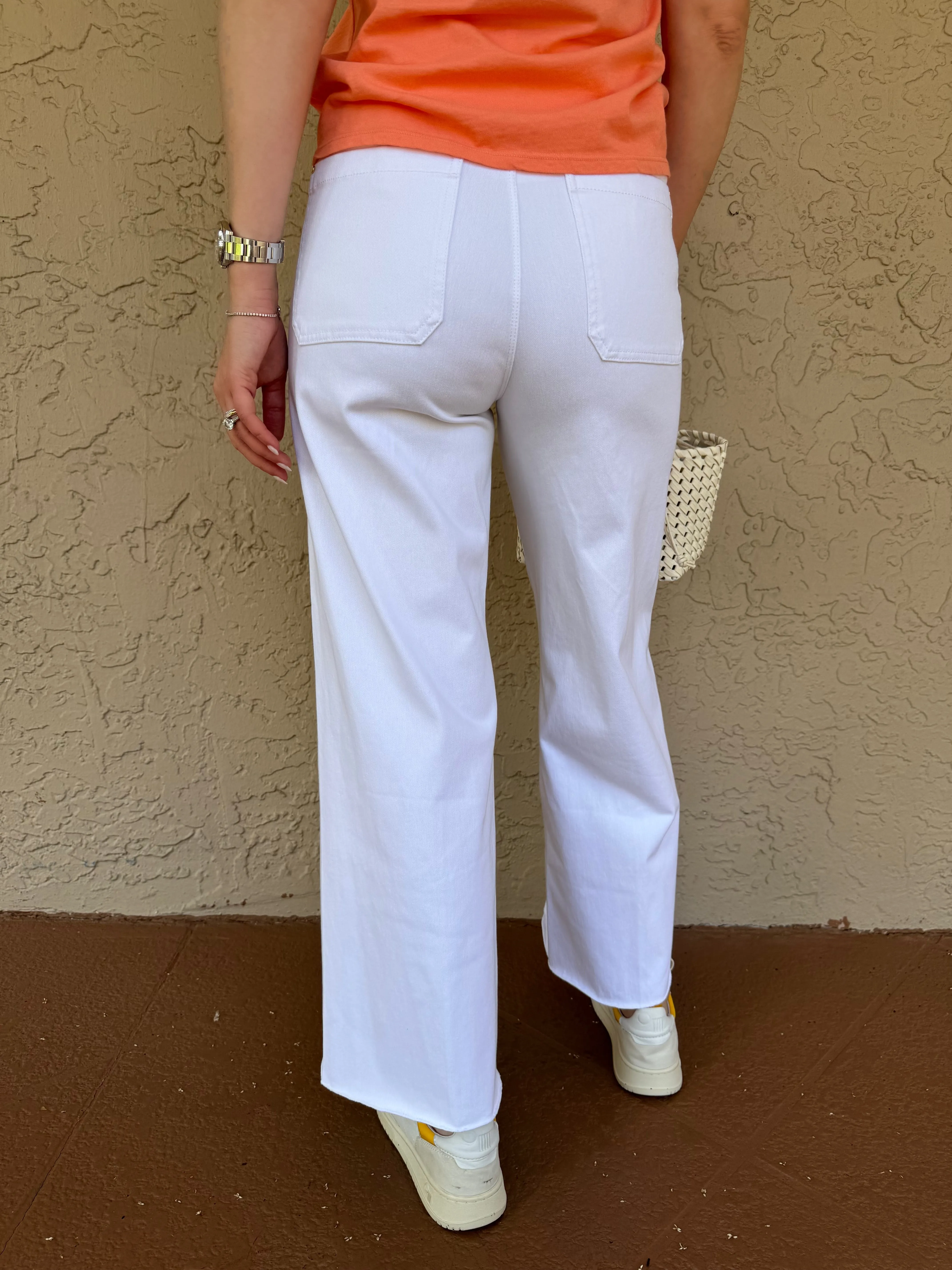 Erin High Waist Wide Leg Denim Pants - White