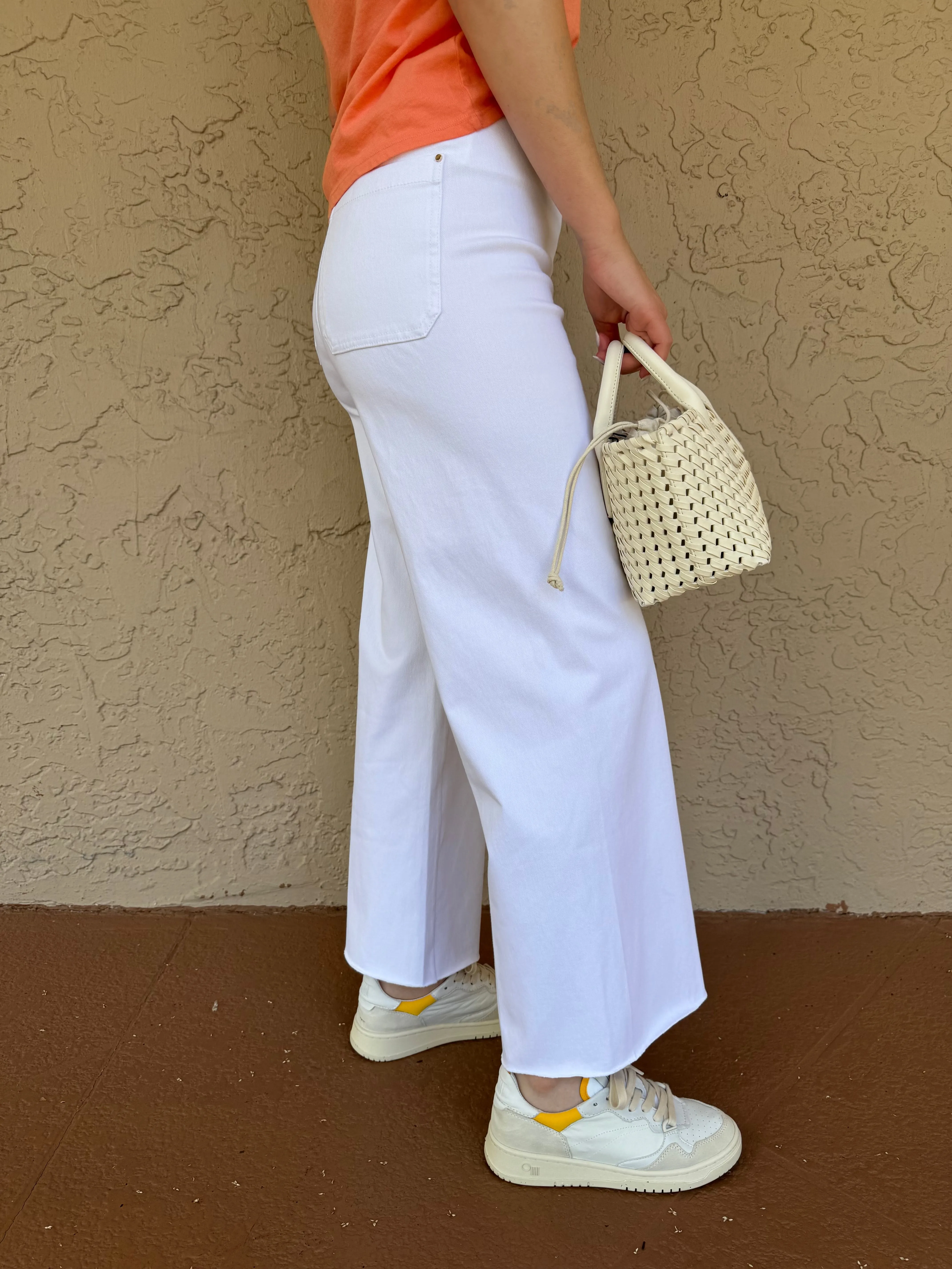 Erin High Waist Wide Leg Denim Pants - White