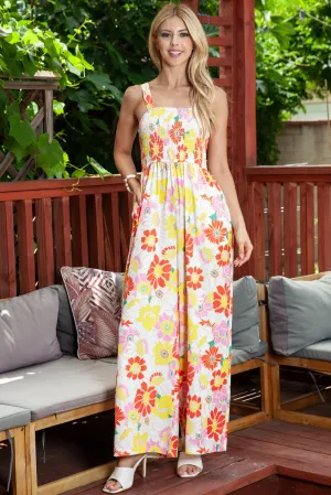 Floral Smocked Wide Leg Jumpsuit