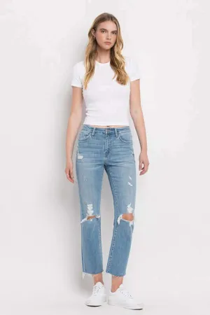 High Rise Distressed Cropped Straight Jeans