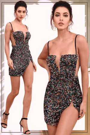 Isabella Cut Out Black Sequin Mini Dress