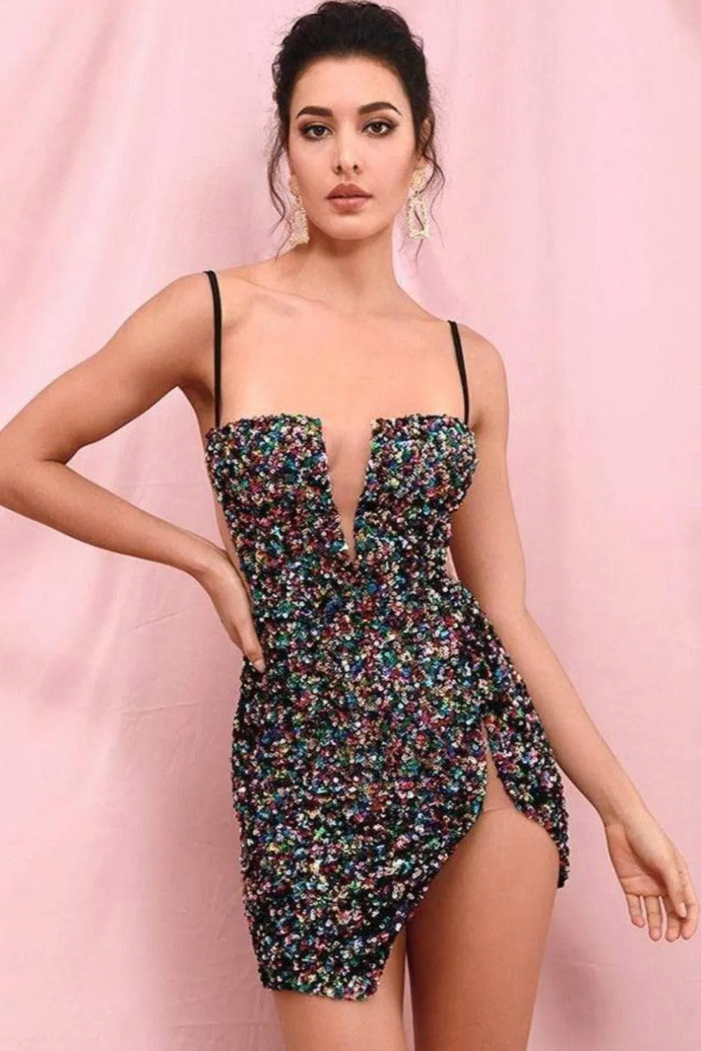 Isabella Cut Out Black Sequin Mini Dress