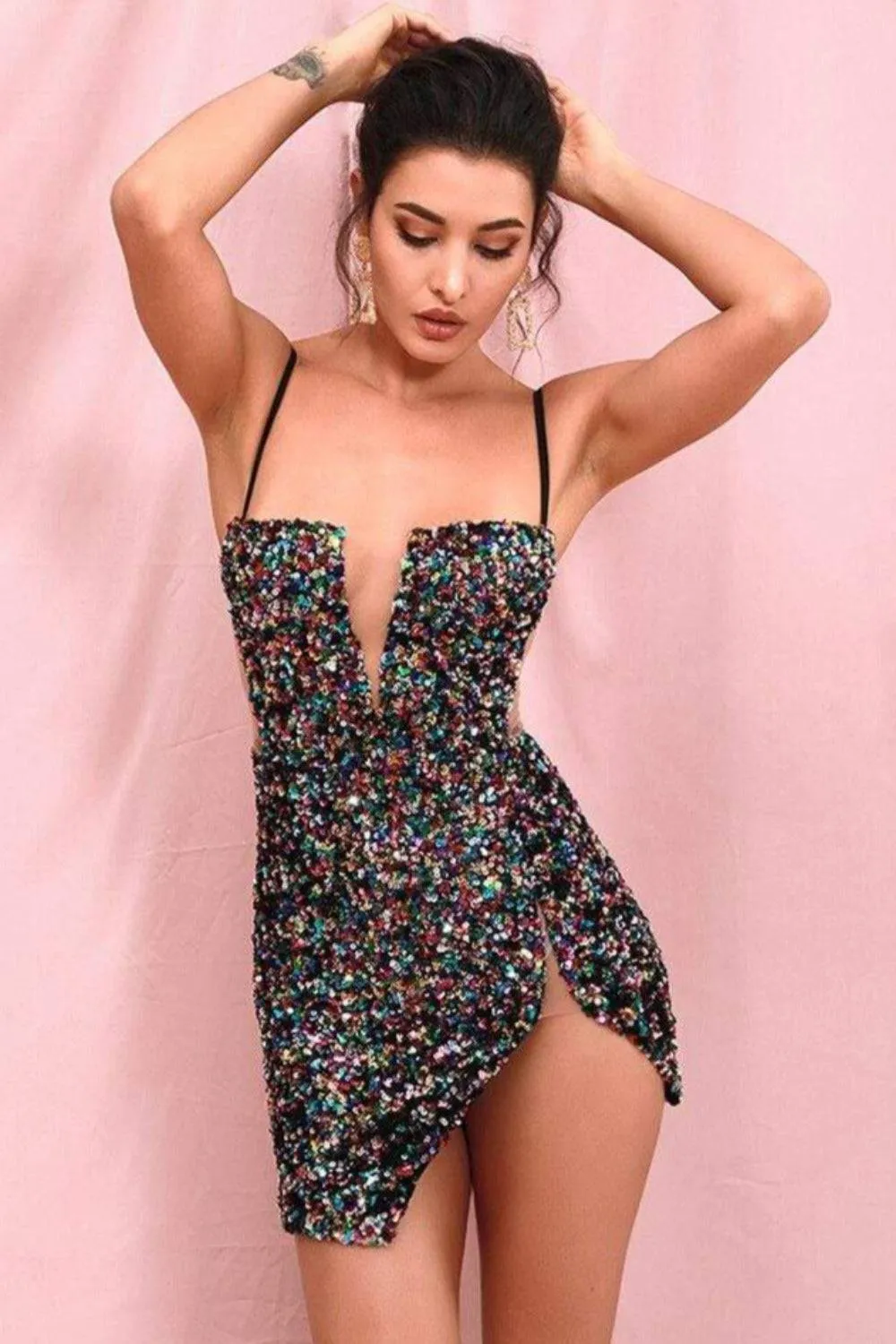 Isabella Cut Out Black Sequin Mini Dress
