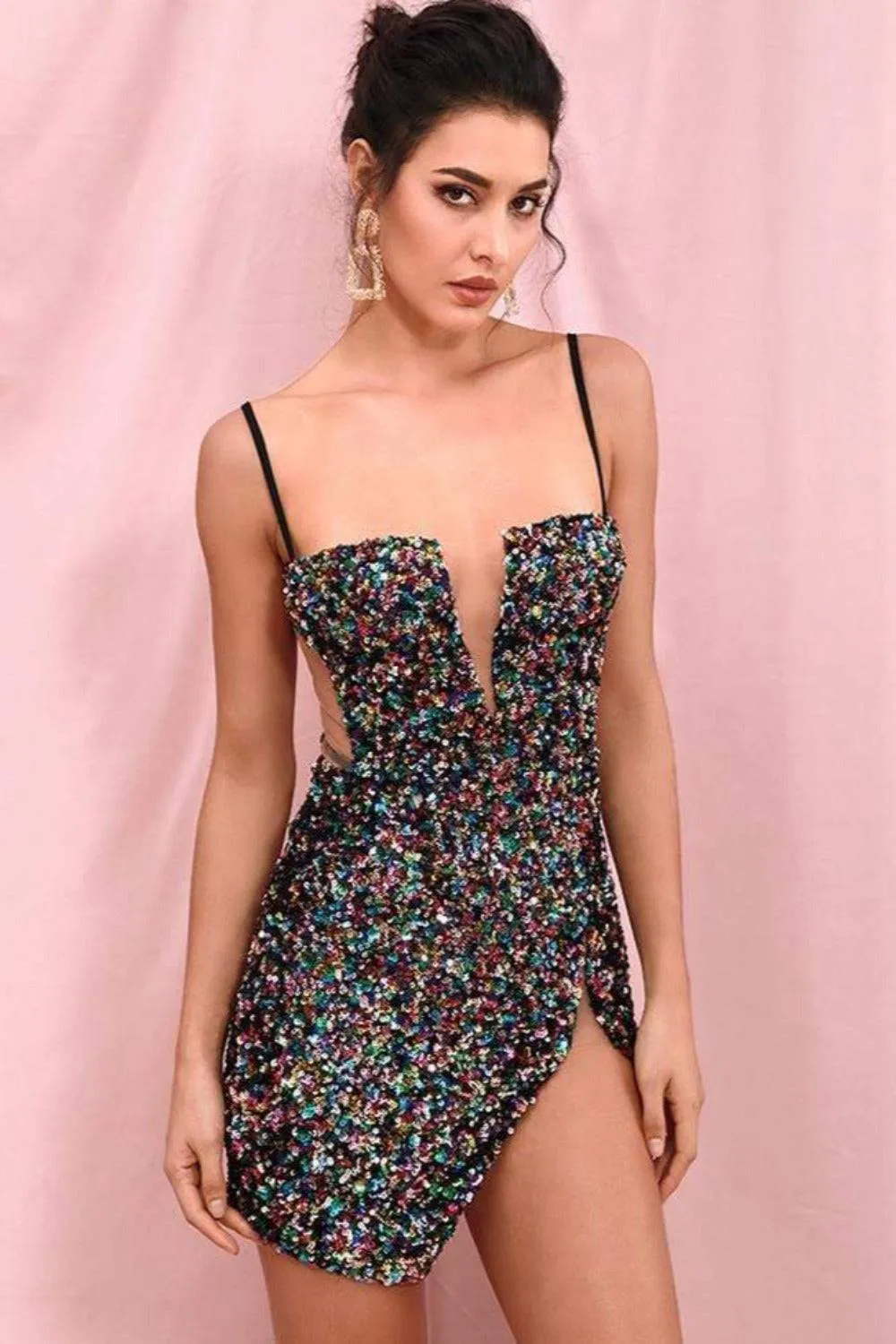 Isabella Cut Out Black Sequin Mini Dress