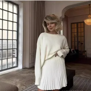 Knit loose fit sweater with matching skirt set
