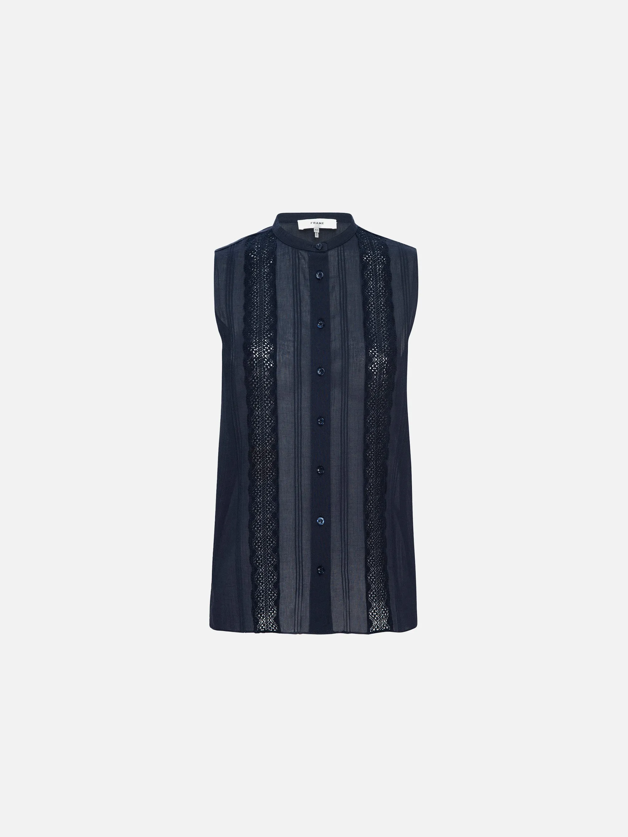 Lace Trimmed Sleeveless Shirt -- Navy