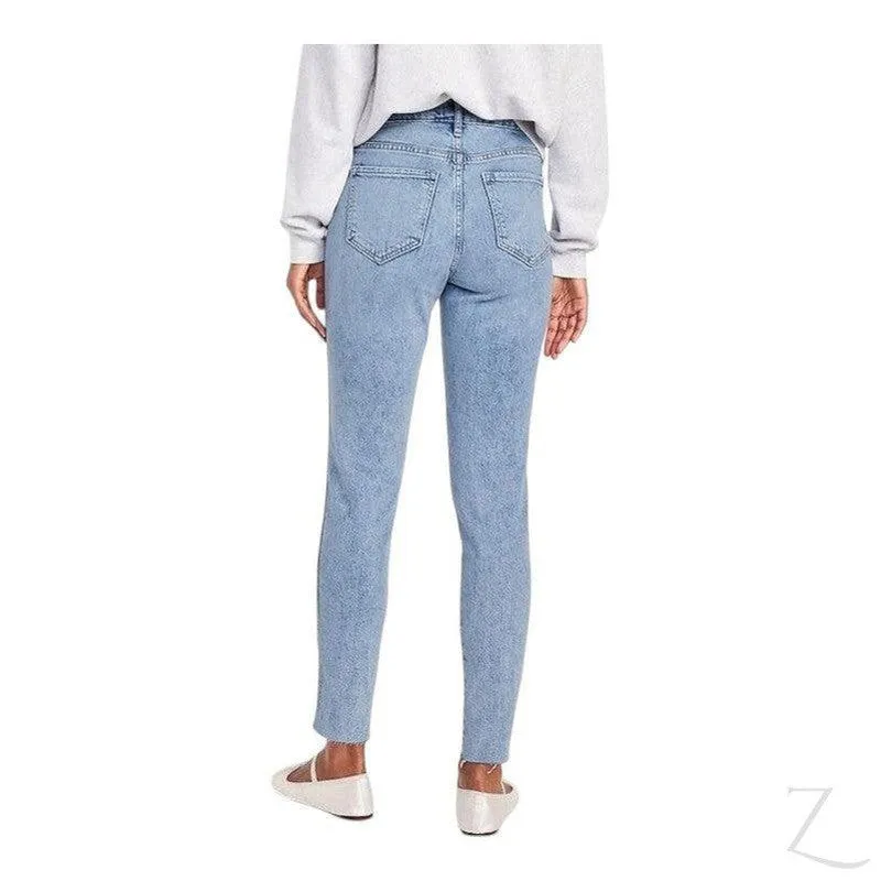 Ladies High Rise Super Strong Slightly Stretchy Slim Fit Denim Jeans With Cropped Hem | Plain | "Samina"