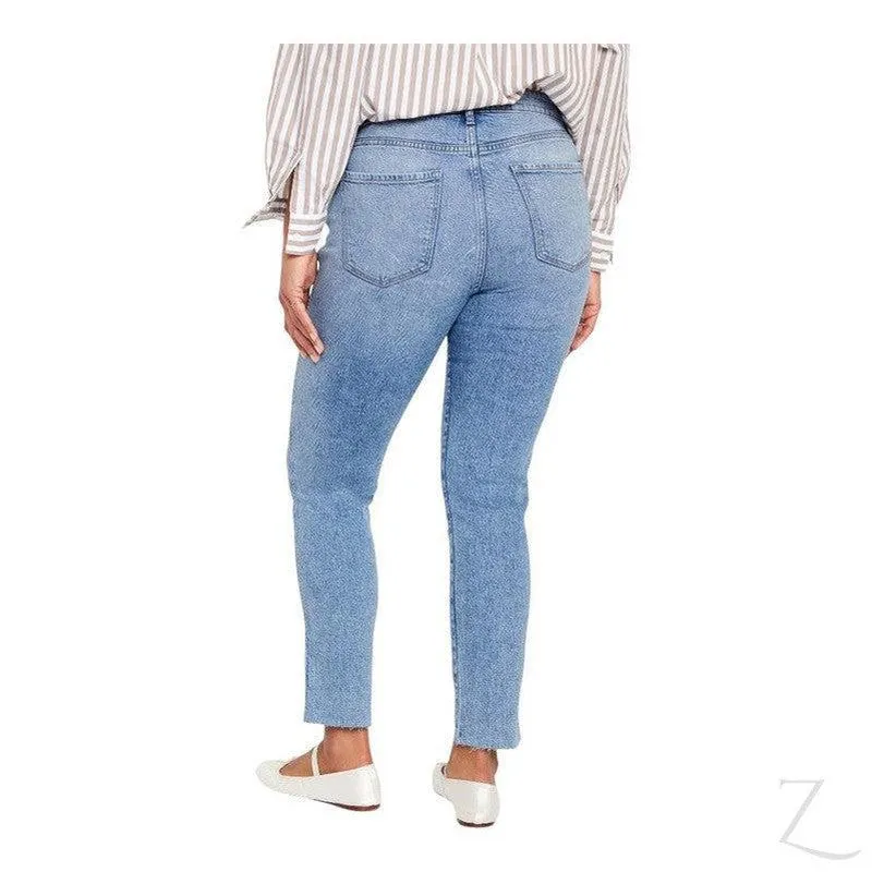 Ladies High Rise Super Strong Slightly Stretchy Slim Fit Denim Jeans With Cropped Hem | Plain | "Samina"