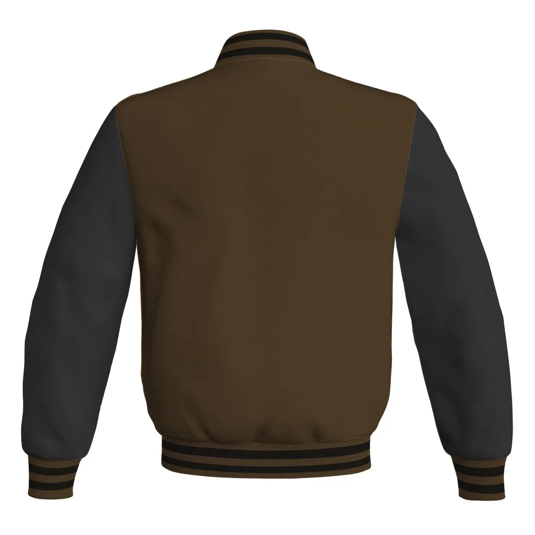 Ladies Varsity Jacket Brown Body and Black Leather Sleeves Bomber Jacket