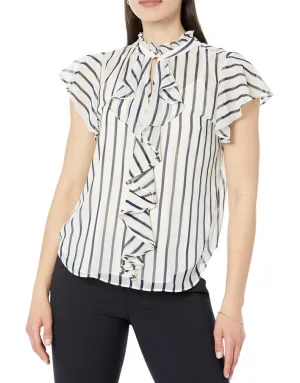 LAUREN Ralph Lauren Striped Ruffle-Trim Chiffon Blouse