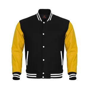 Letterman Jacket Black Body and Yellow Leather Sleeves Varsity Jacket