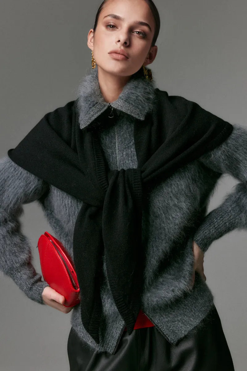Luxe Brushed Cashmere Turtleneck Cardigan with Two-Way Zip