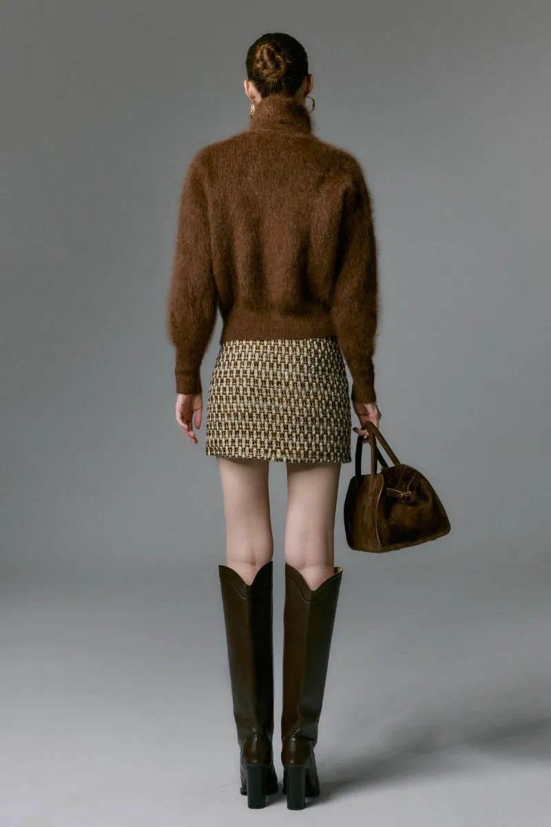 Luxe Brushed Cashmere Turtleneck Cardigan with Two-Way Zip
