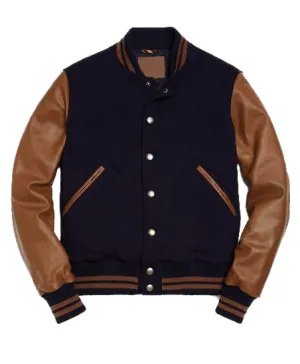Men's Blue Wool Varsity Bomber Jacket