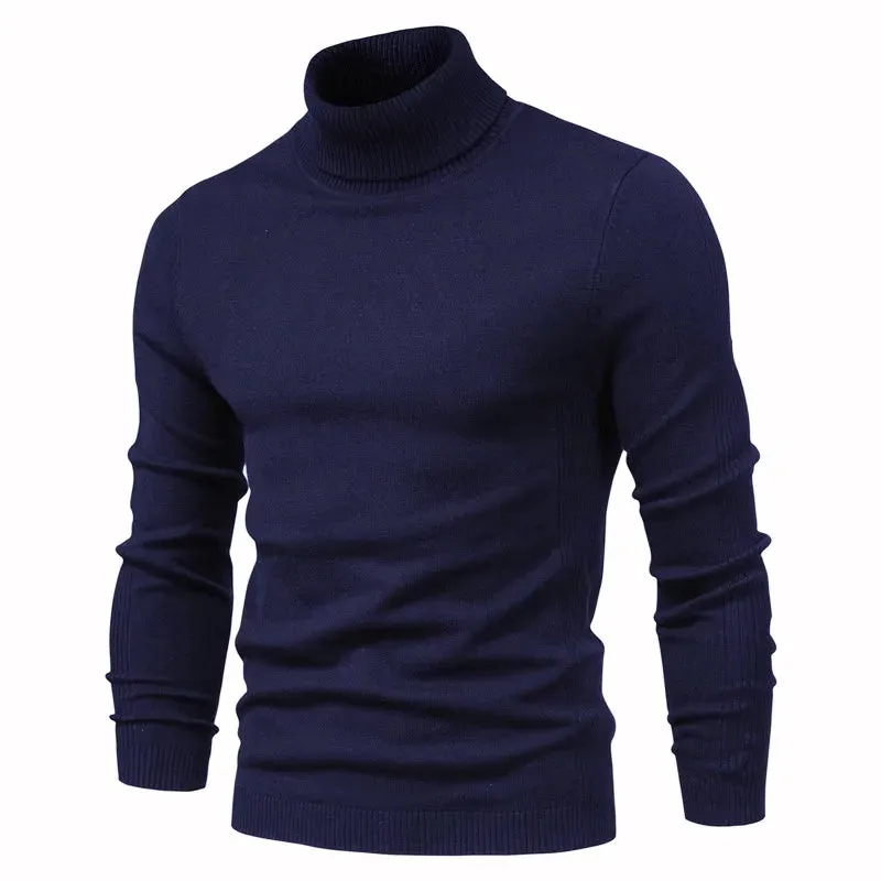 Men's Solid Color Slim Pullover Turtleneck Sweater Winter Casual Tops Clothing
