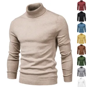 Men's Solid Color Slim Pullover Turtleneck Sweater Winter Casual Tops Clothing