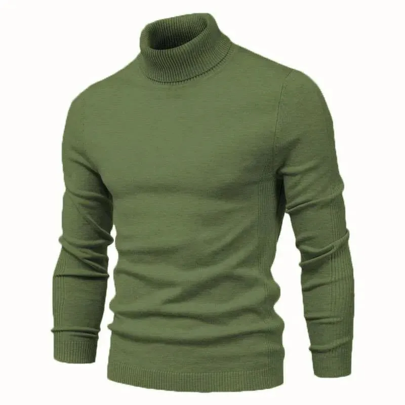 Men's Solid Color Slim Pullover Turtleneck Sweater Winter Casual Tops Clothing