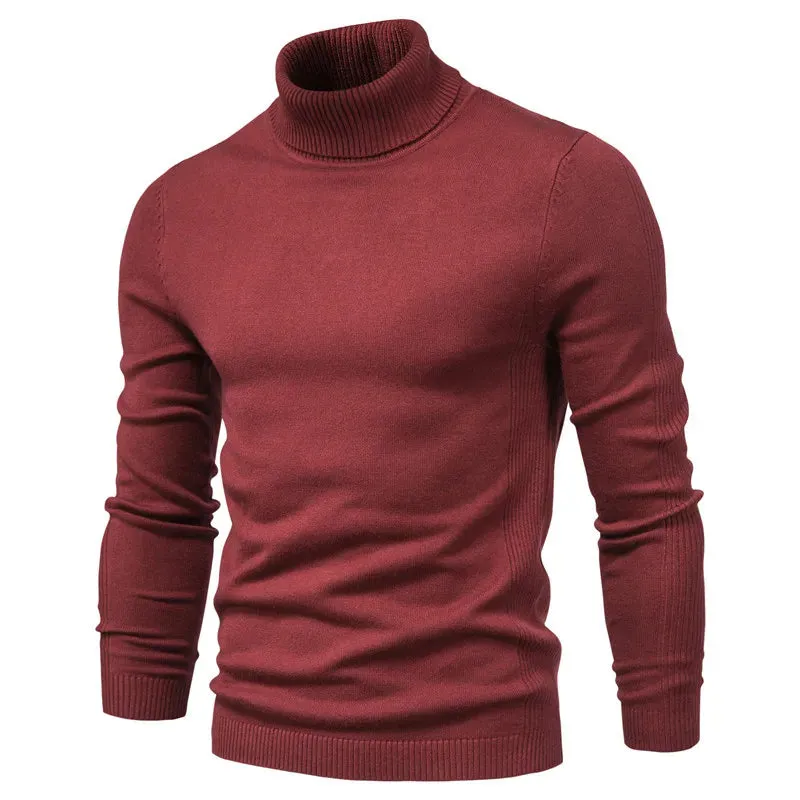 Men's Solid Color Slim Pullover Turtleneck Sweater Winter Casual Tops Clothing