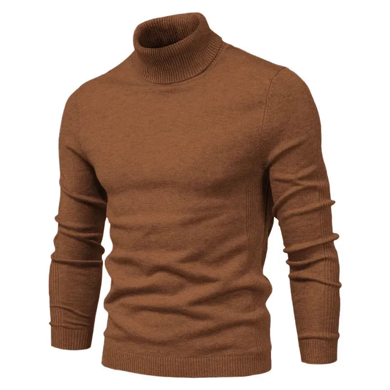 Men's Solid Color Slim Pullover Turtleneck Sweater Winter Casual Tops Clothing