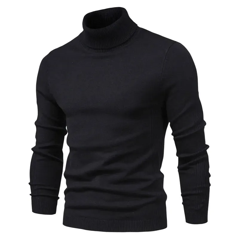 Men's Solid Color Slim Pullover Turtleneck Sweater Winter Casual Tops Clothing