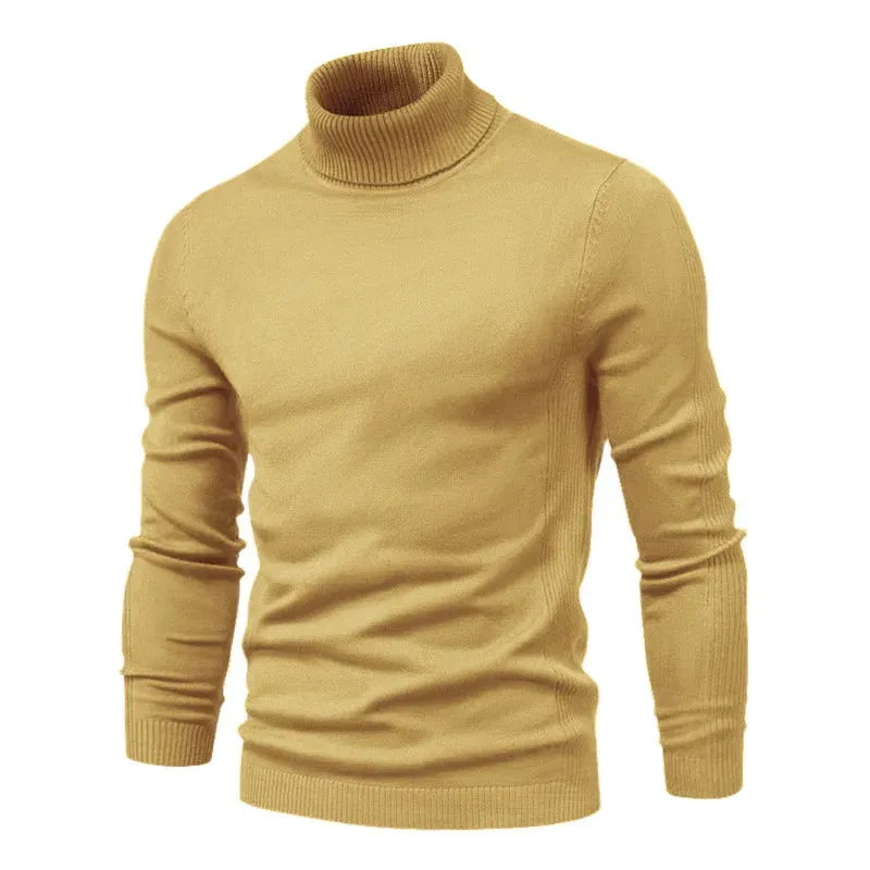 Men's Solid Color Slim Pullover Turtleneck Sweater Winter Casual Tops Clothing