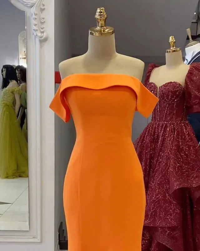 Mermaid Off-The-Shoulder Orange Satin Floor-length Prom Dress