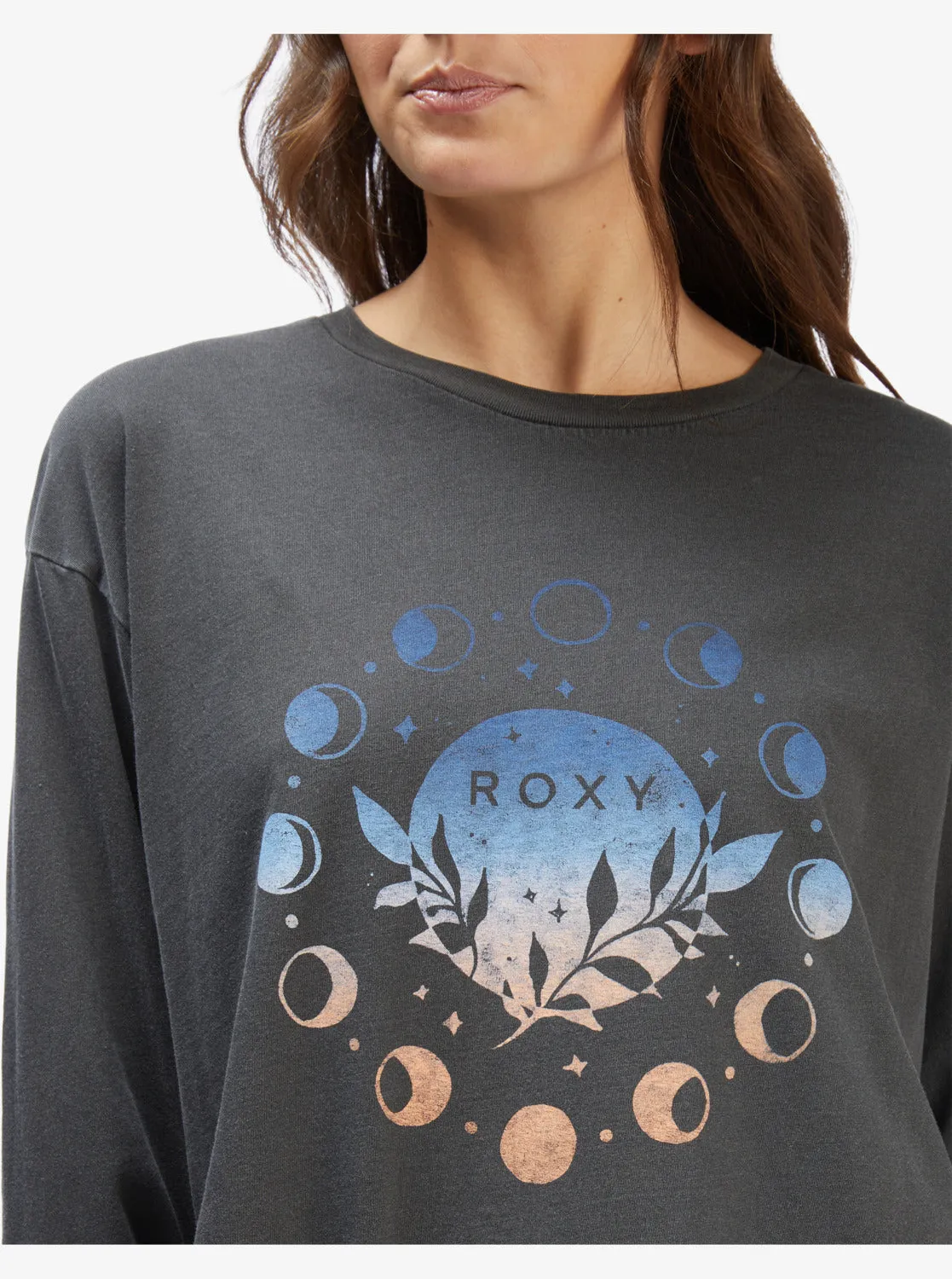 Moon Stars Oversized Graphic Long Sleeve T-Shirt - Anthracite