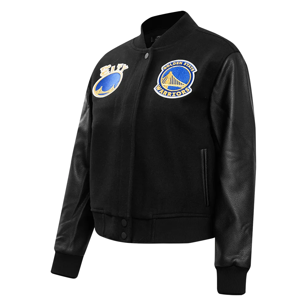 NBA GOLDEN STATE WARRIORS CLASSIC WOOL WOMEN'S VARSITY JACKET (JET BLACK)
