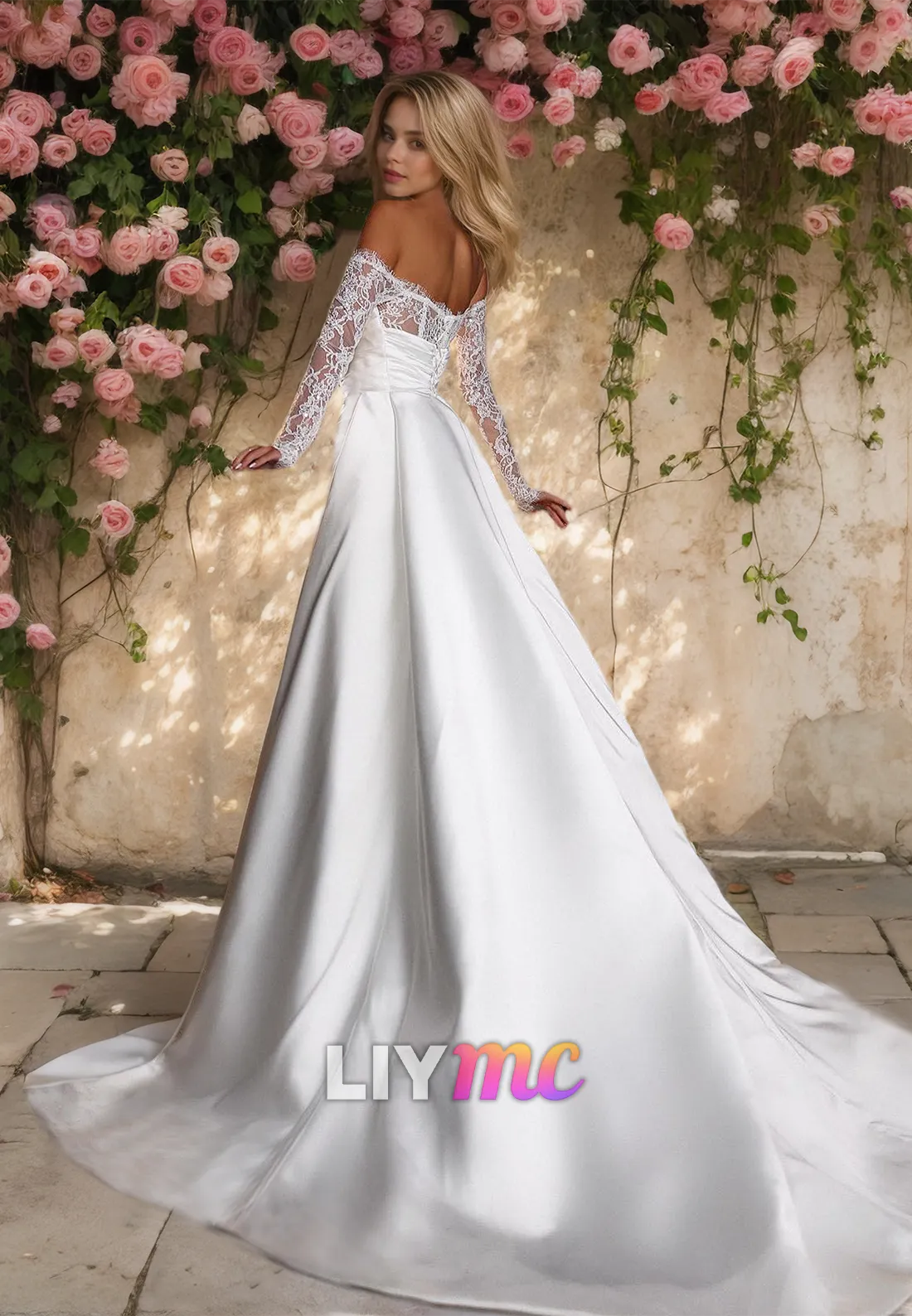 Off-Shoulder Long Sleeves Appliques Sleek Mermaid Wedding Dress