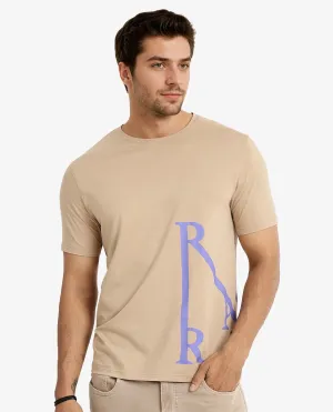 Rare Rabbit Men Ayden Beige Cotton Lycra Fabric Short Sleeve Crew Neck Regular Fit Graphic Print T-Shirt