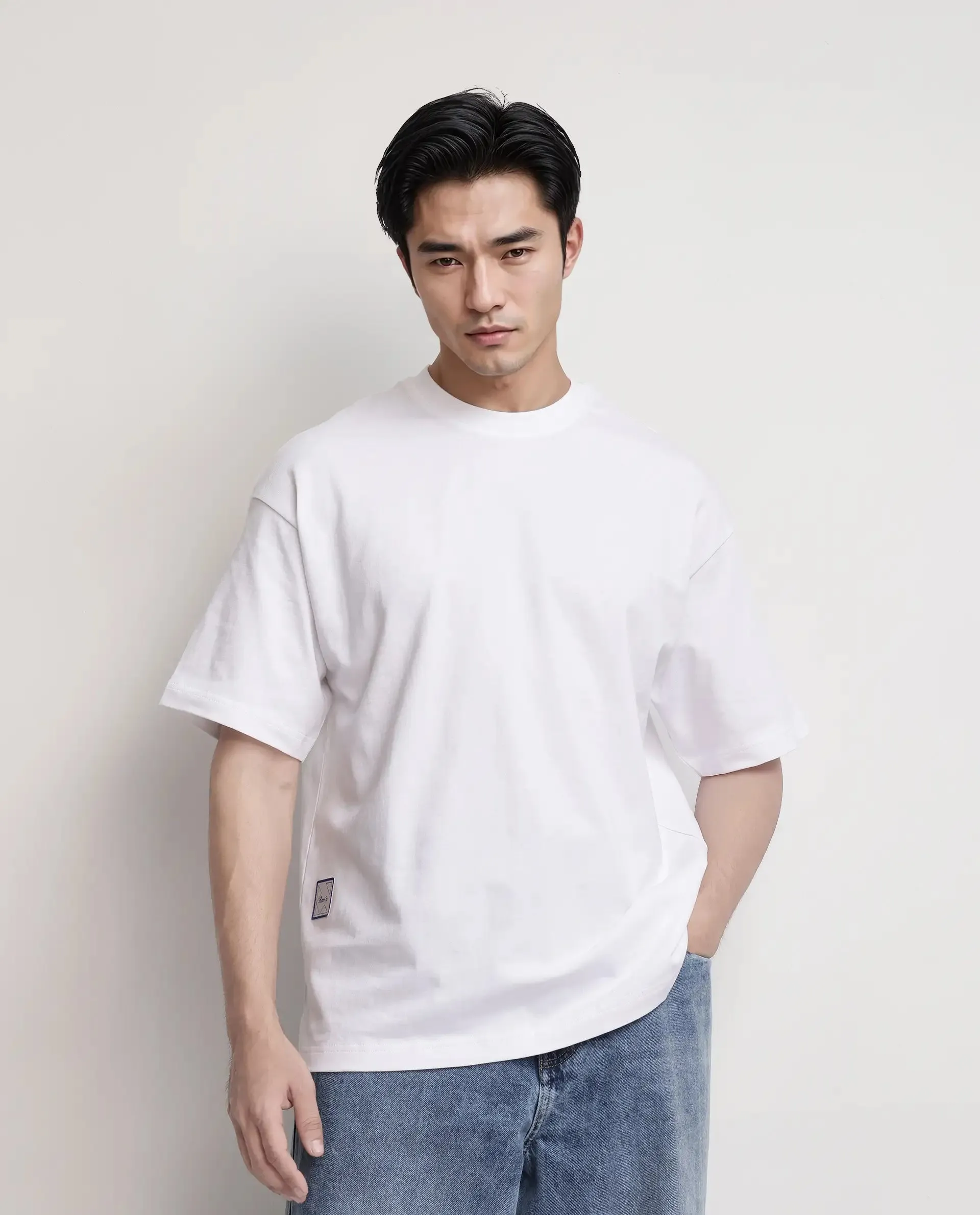 Rare Rabbit Men Geon White Cotton Fabric Short Sleeve Crew Neck Slip-On Oversized Fit Graphic Print T-Shirt