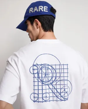 Rare Rabbit Men Geon White Cotton Fabric Short Sleeve Crew Neck Slip-On Oversized Fit Graphic Print T-Shirt