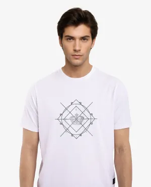 Rare Rabbit Men Naz White Cotton Lycra Fabric Short Sleeve Crew Neck Regular Fit Graphic Print T-Shirt